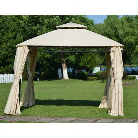 Grill Gazebo Party Canopy Tent, Segmart BBQ Garden Canopy with 4 Zippered Mesh Curtains and Double Layer Top, UV-Resistant Polyester Party Activities Center Canopy for 4 5 Person, Beige, S9661