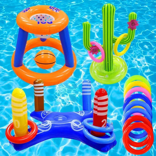 JoyStone Pool Toys Games Set, Floating Basketball Hoop Inflatable Cross Ring Toss Game Toys for Kids Adults Swimming Pool Water Game, Summer Party Swimming Pool Water Games