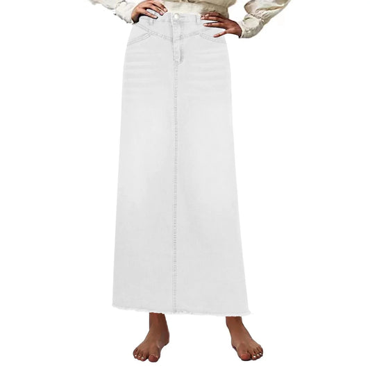 Kaemgyyd Denim Skirt for Women Casual High Waisted Button Long Skirts Fashion Maxi Pencil Jean Skirt with Pockets