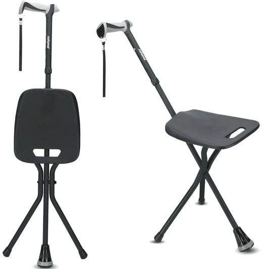 REHAND Walking Canes with Seat 350 LB Capacity,Lightweight Foldable Adjustable Aluminum Walking Stick Chair for Men & Women Seniors,Black