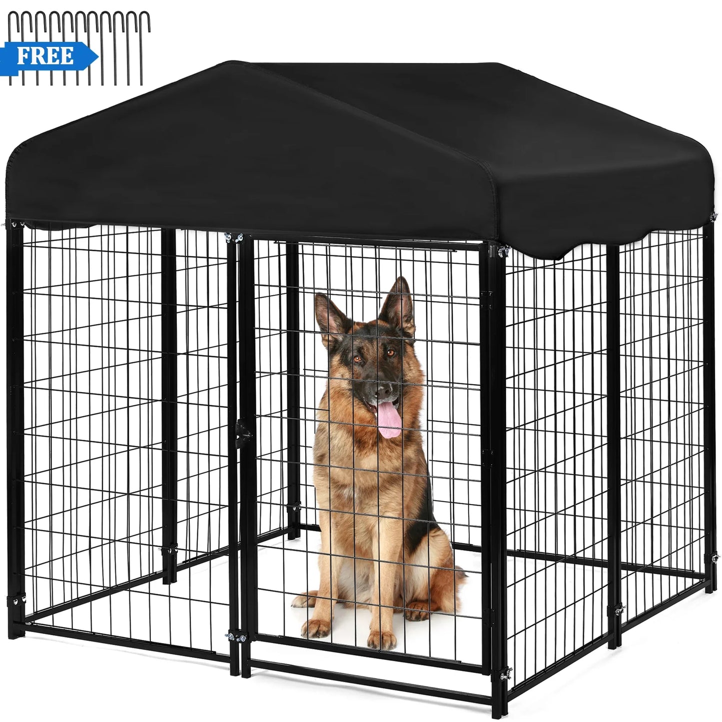 Suchown Outdoor Dog Kennel, 4ft  4.2ft  4.5ft Black Welded Wire Large Dog Playpen with UV Resistant Oxford Cloth Roof