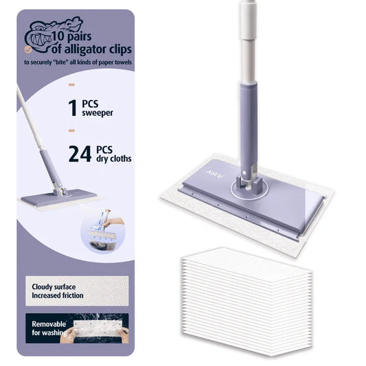 Upgrade Sweeper 2 in 1 Mops Starter Kit for Swiffer Wet Dry Mop Pad Refills, No Touch Dirty Pads, 1 Second Installation, Includes 1 SWIFTMOP 24 Dry Sweeping Pads