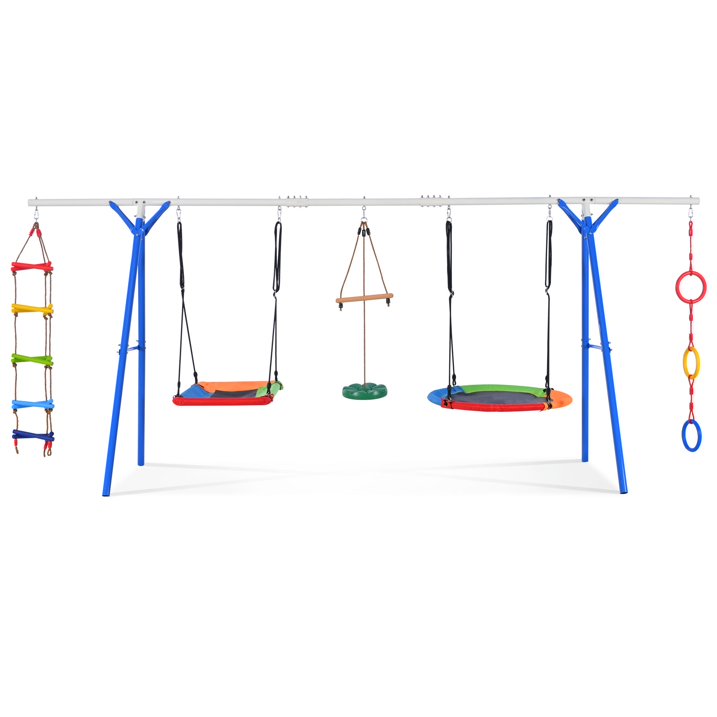 Sesslife TE779 5 in 1 Metal Swing Set with Seesaw, Slide, Horizontal Bar, A Frame for Kids
