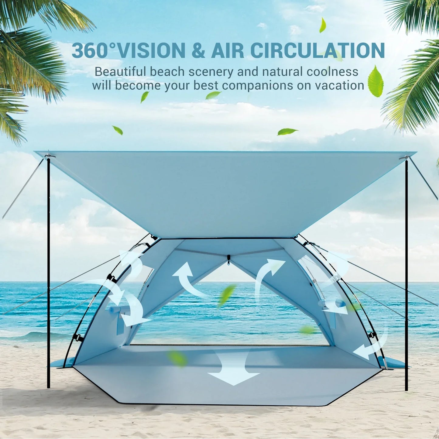 Aship Beach Tent for 4-5 Person, UPF 50+ Sun Shelter with 360° Ventilation & Large Canopy, Easy Setup & Portable for Family Camping Hiking Beach Adventures