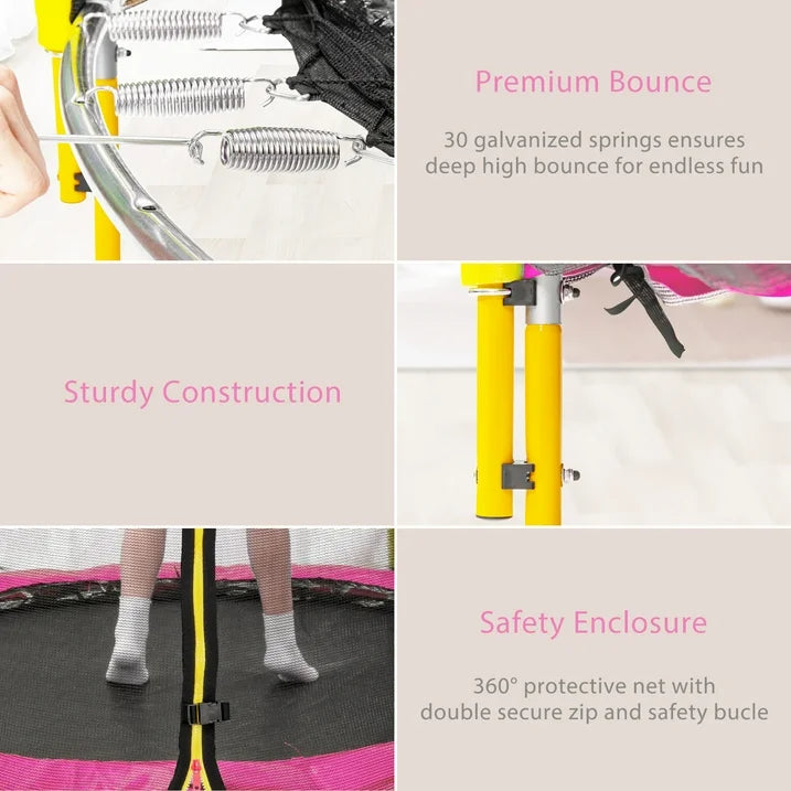 SHINPT 65  trampoline for kids, 5.5ft Toddler Trampoline with Basketball Hoop, Small Trampoline with Net, Mini Trampoline with 3 U Shaped Legs, Kid Trampoline Indoor  Outdoor