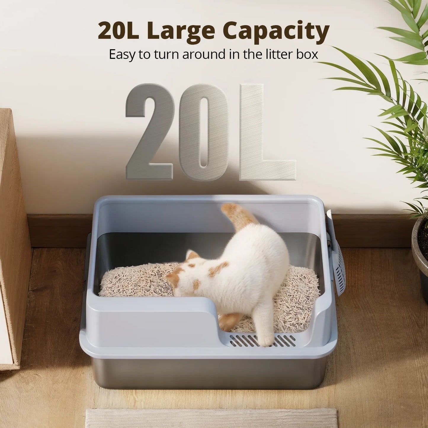 Stainless Steel Litter Box,Novashion Extra Large Cat Litter Box,XL Metal Litter Box for Big Cats with High Sided Easy Cleaning,Grey