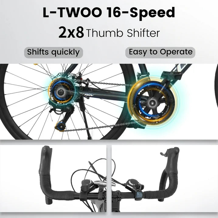 SHINPT 700C Road Bike, Light Weight Aluminum Frame, 16 Speed Outdoor Bike Disc Brakes, Racing Bike for Men and Women, Ideal for High Intensity Riding
