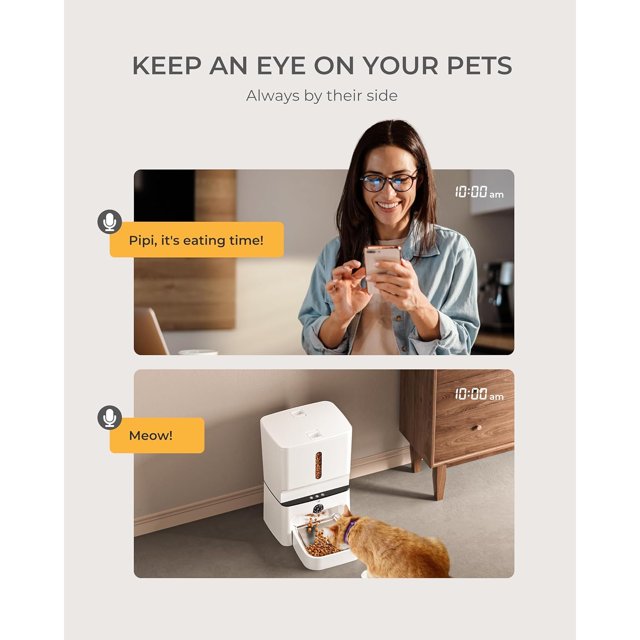 Automatic Pet Cat Feede with Camera, Automatic Dog Feeder, WiFi Cat Food Dispenser