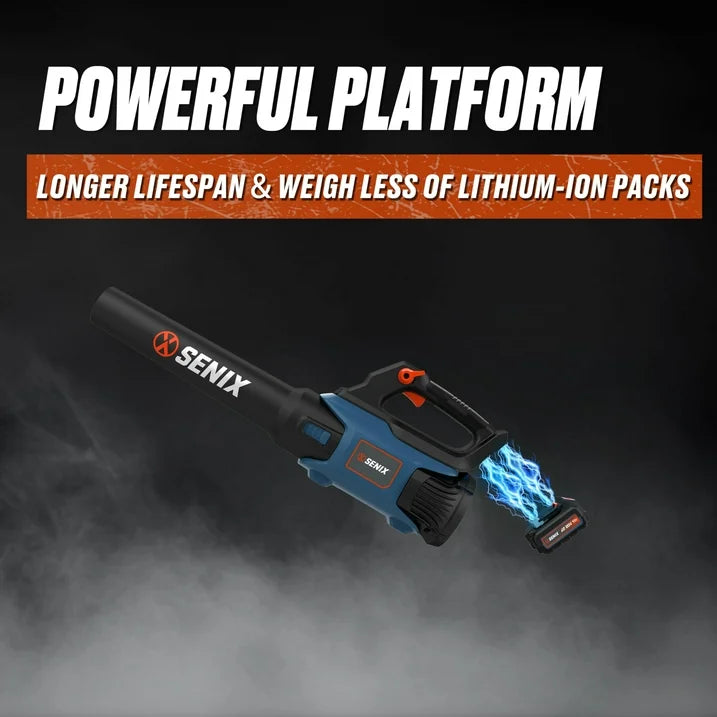 SENIX 20 Volt Max Cordless Brushless Leaf Blower, Variable Air Speeds Up To 450 CFM 100 MPH, Light Weight, Battery and Charger Included, BLAX2 M3