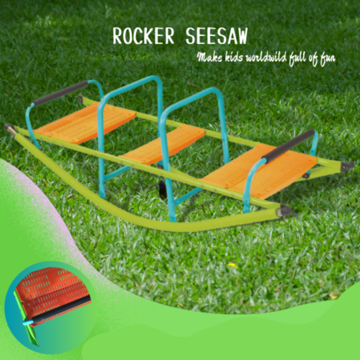 Teeter Totter Seesaw for Kids Outdoor, 2 in 1 Metal Rocking Seesaw for Toddlers with Easy-Grip Handles, Indoor Outdoor Rocking Fun for Toddlers Age 3 6, Anti Slip Design, Green/Blue