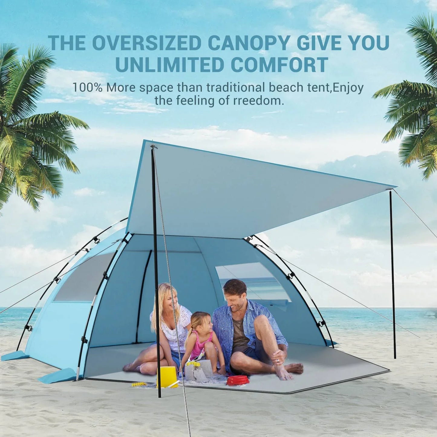 Aship Beach Tent for 4-5 Person, UPF 50+ Sun Shelter with 360° Ventilation & Large Canopy, Easy Setup & Portable for Family Camping Hiking Beach Adventures