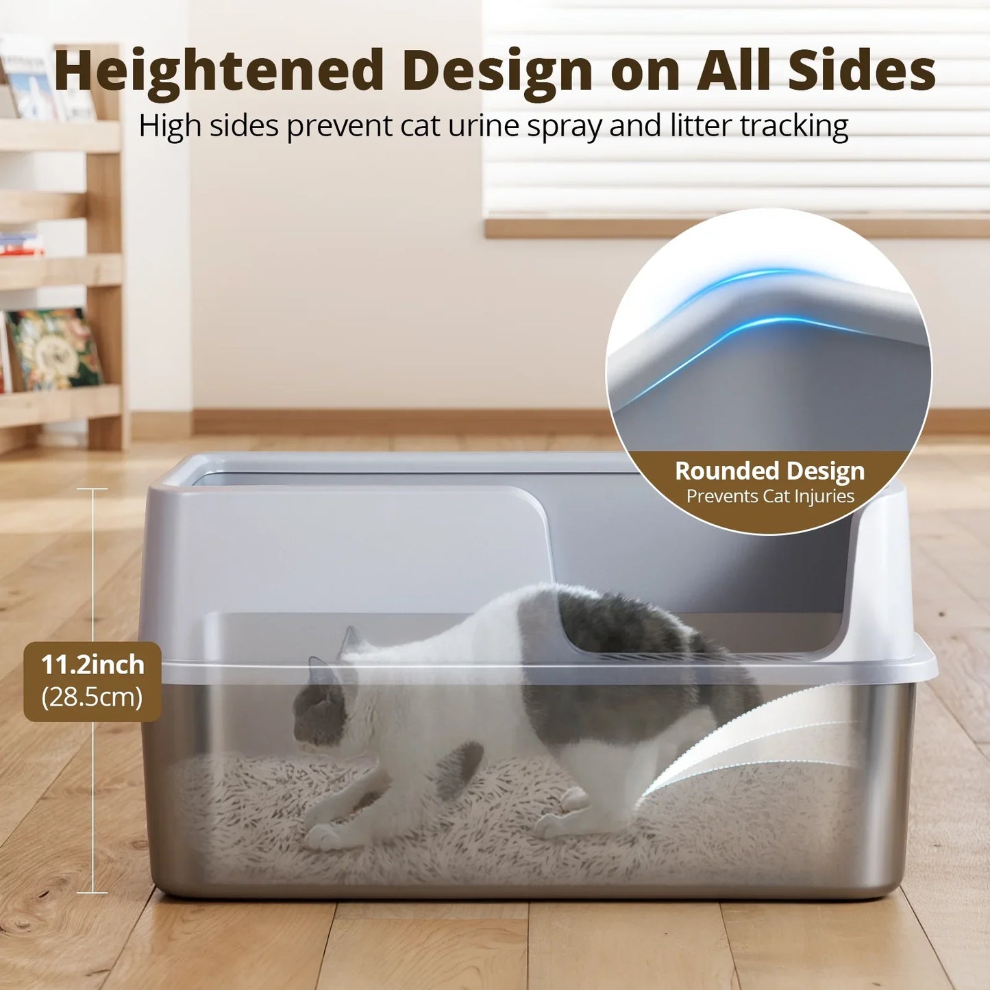 Stainless Steel Litter Box,Novashion Extra Large Cat Litter Box,XL Metal Litter Box for Big Cats with High Sided Easy Cleaning,Grey