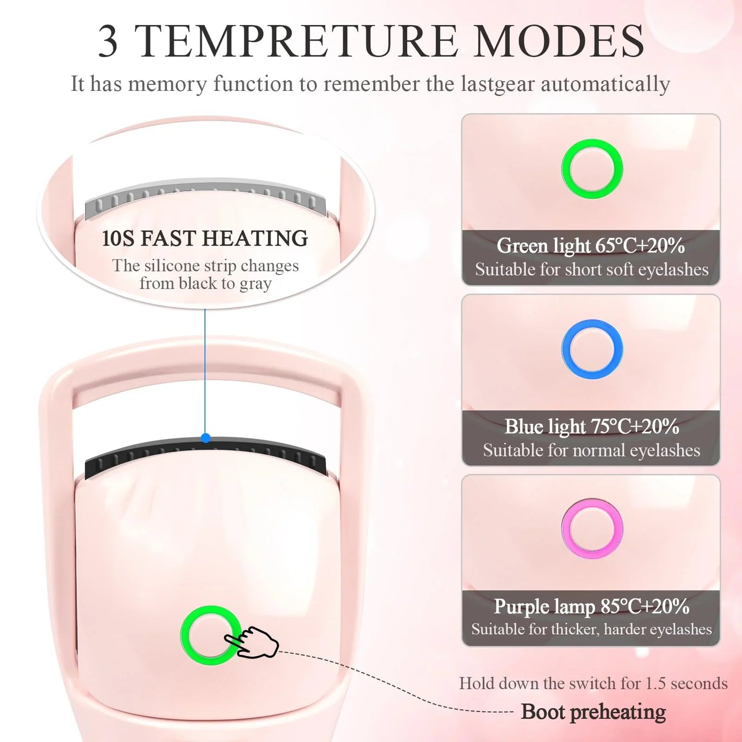 Electric Heated Eyelash Curler, Rechargeable Handheld Eye lash Curle, Be Used for Eyelashes and Hair for Thick and Thin Eyelashes 24 Hours Lasting Curl, Pink